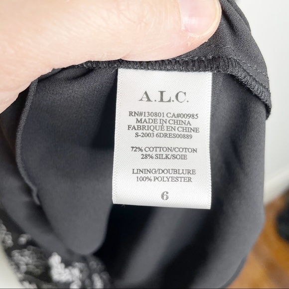 ALC Kate Dress Black White Floral Printed Long Sleeve Midi NWT 6 - Picture 10 of 11